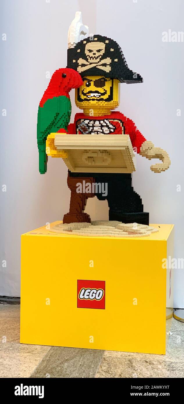 Southampton, UK - 8 November 2019: Large Lego model of a pirate