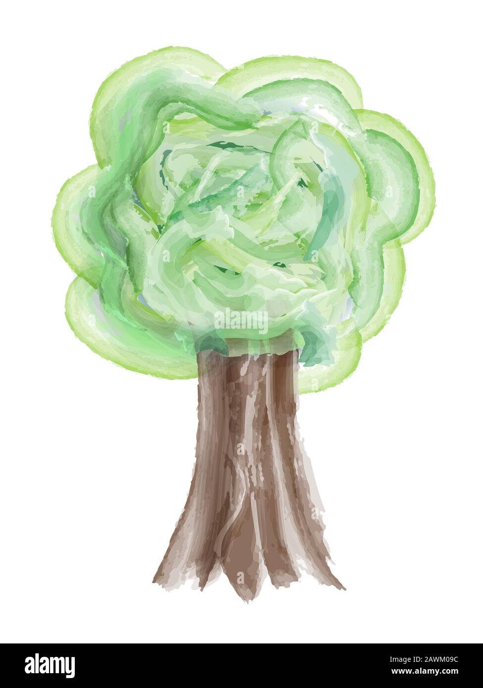 Green tree isolated on white background. watercolor illustration Stock ...