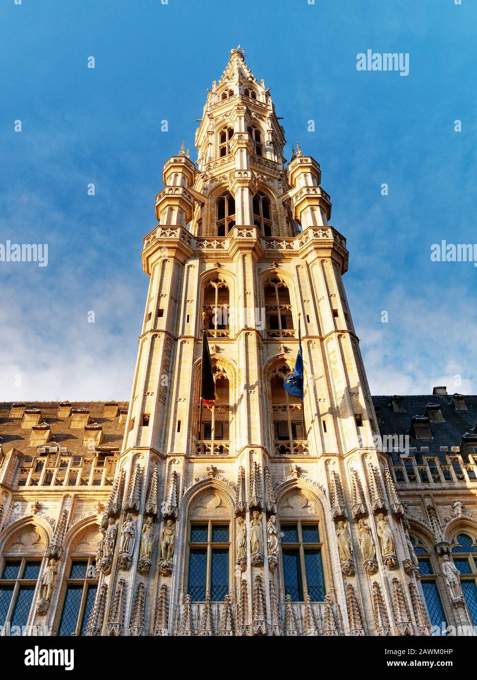 Brussel Town hall against clear blue sky Stock Photo