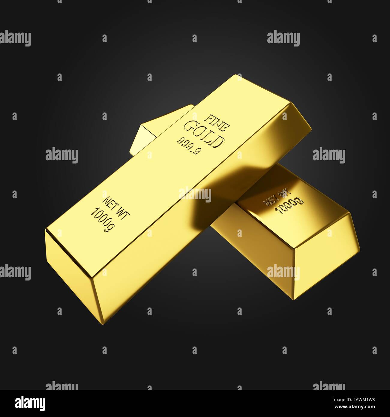 Shiny gold bars isolated on dark. Gold is the best investment asset, which price is always rising. Financial and business background wealth concept Stock Photo