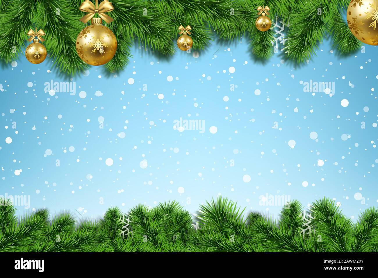 christmas background with fir branches and balls Stock Photo - Alamy