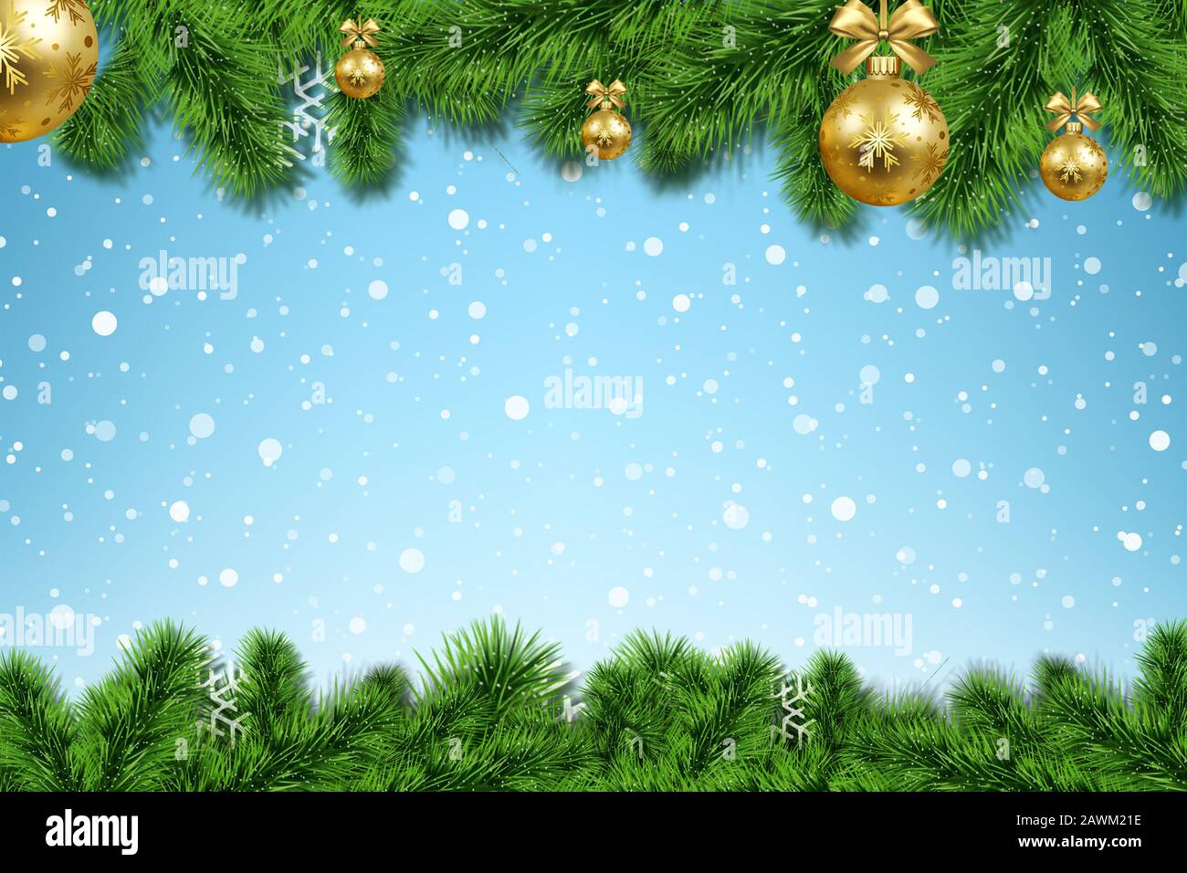 christmas background with fir branches and balls Stock Photo - Alamy