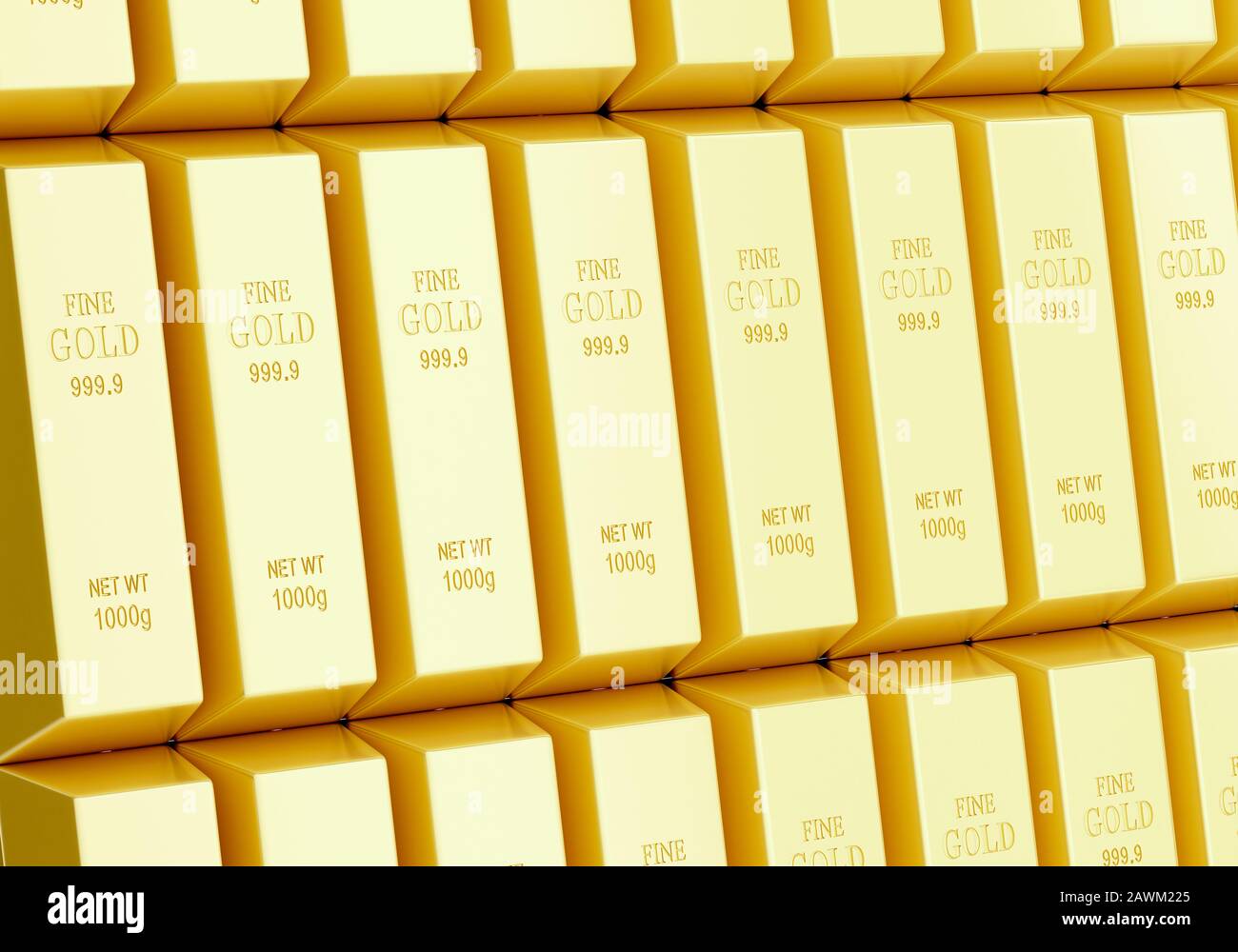 Stack of shiny gold bars background. Financial and business background concept of wealth and riches. Stock Photo