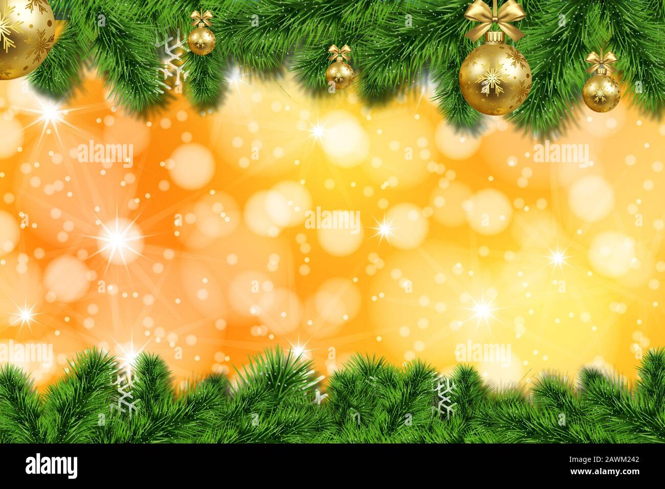 christmas background with fir branches and balls Stock Photo - Alamy