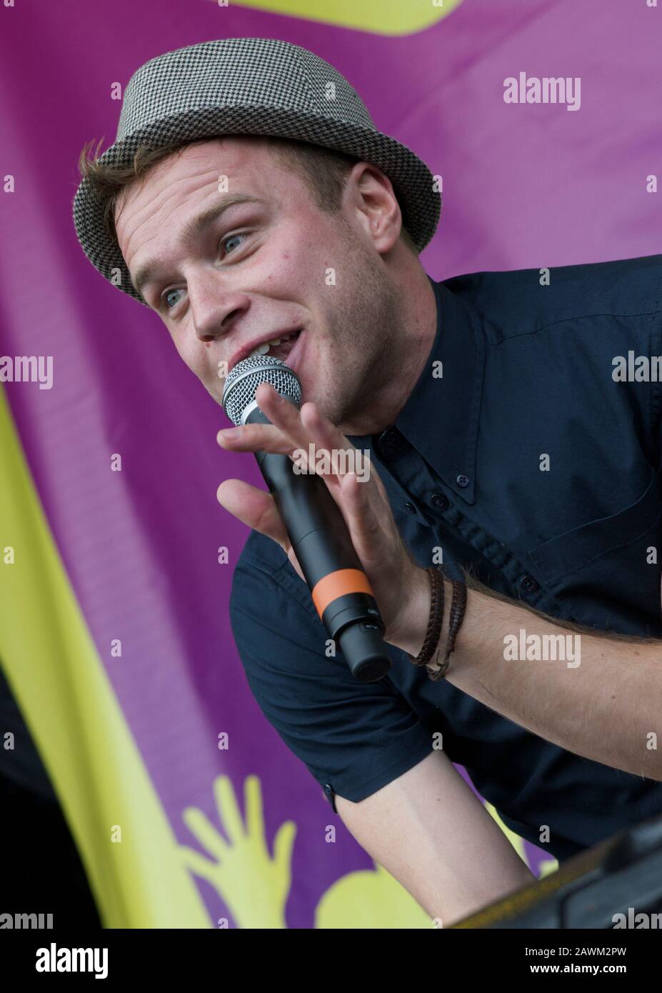 Olly Murs singing live on stage at The Midlands Festival 2010 Stock