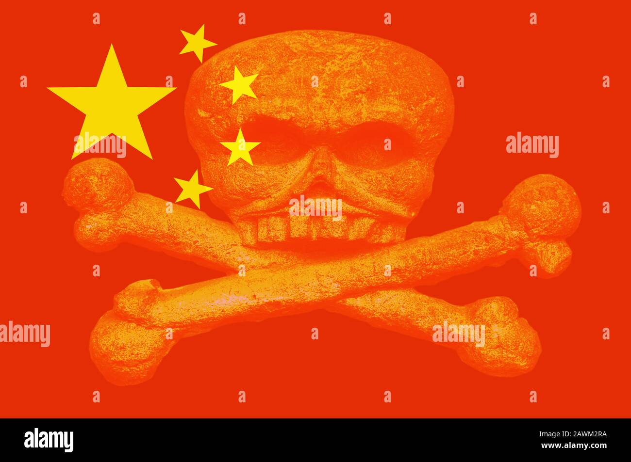 Coronavirus in China. New Coronavirus 2019-n?oV. Flag of China with the image of a skull and crossbones. Epidemic. Stock Photo
