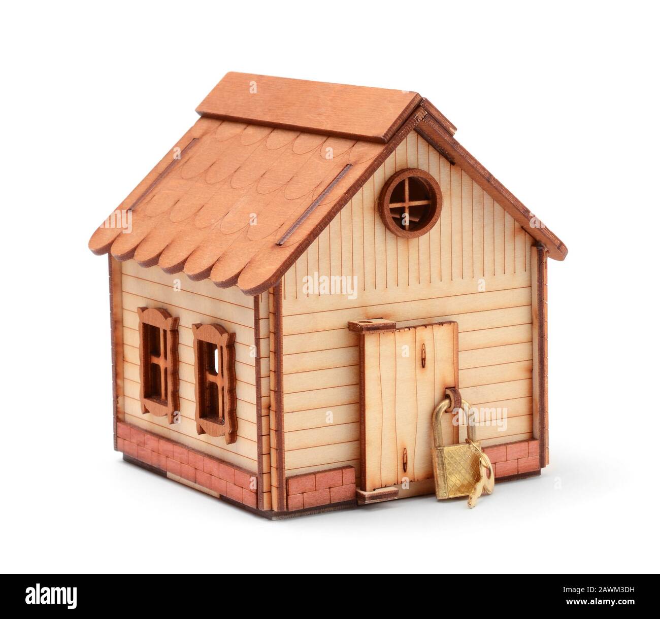Toy wooden house isolated on white background Stock Photo