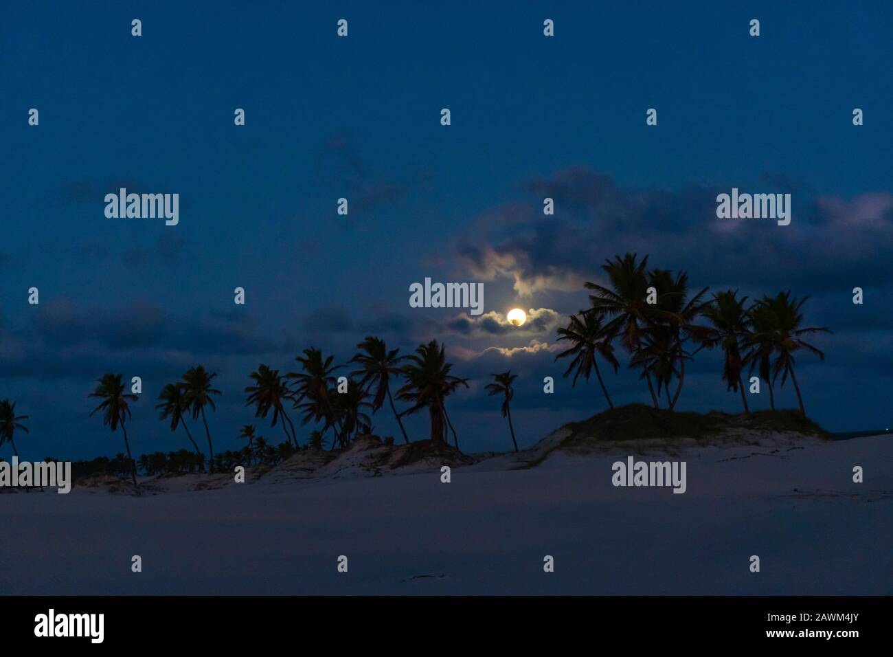 romantic mood during moonrise at  Mangue Seco, Bahia Stock Photo
