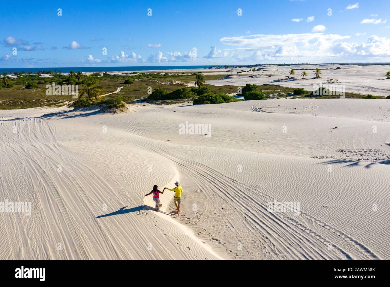 impressive panorama view of the beach and dune landscape of  Mangue Seco in Bahia, Brazil Stock Photo