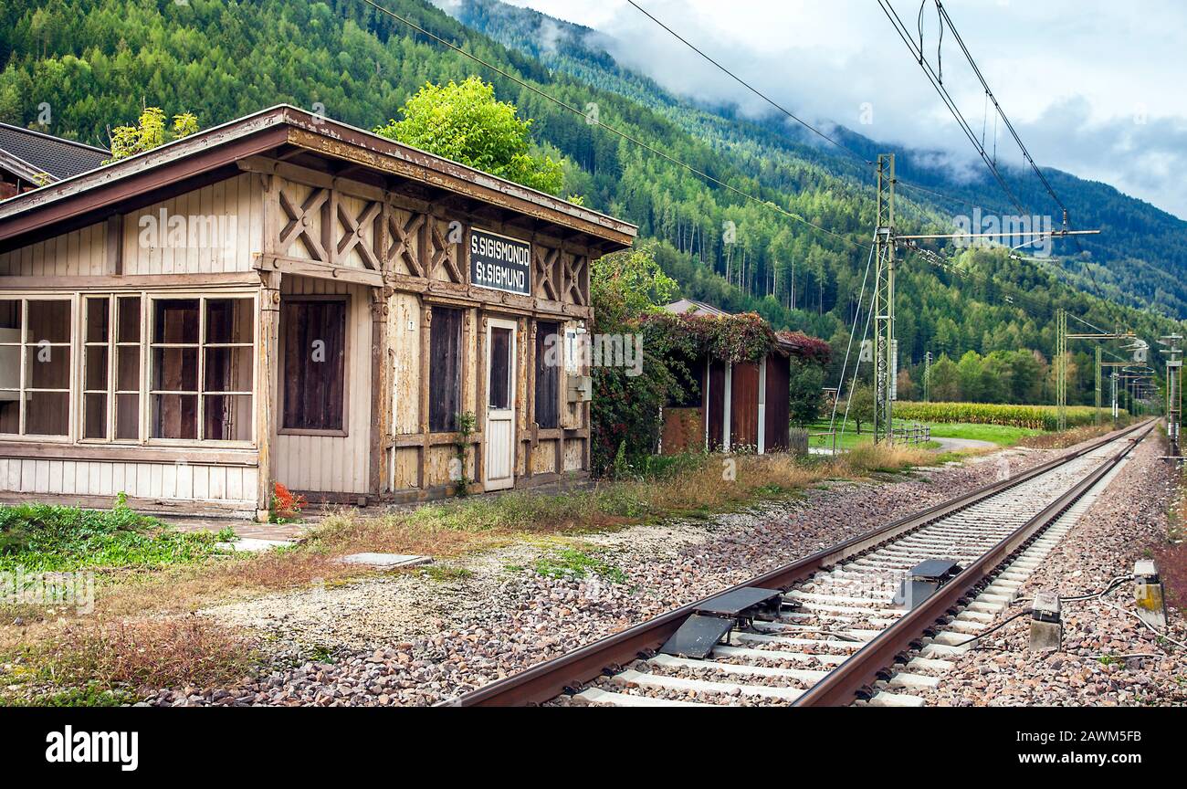 St.Sigmund train station in Trentino South Tyrol Italy Stock Photo