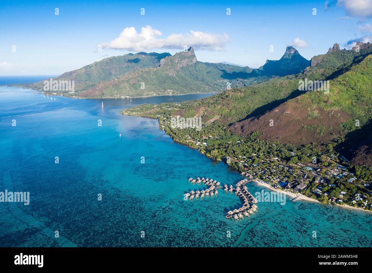 Aerial View of Cook's Bay, Moorea, French Polynesia Stock Photo