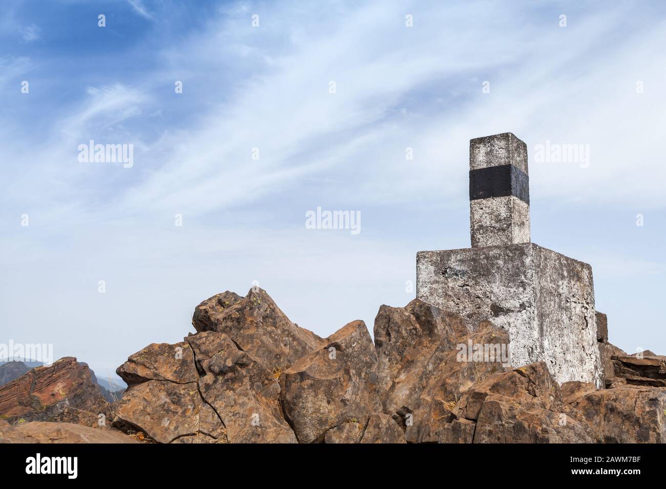 Stone geodesic landmark on the top of Pico do Arieiro, it is third ...