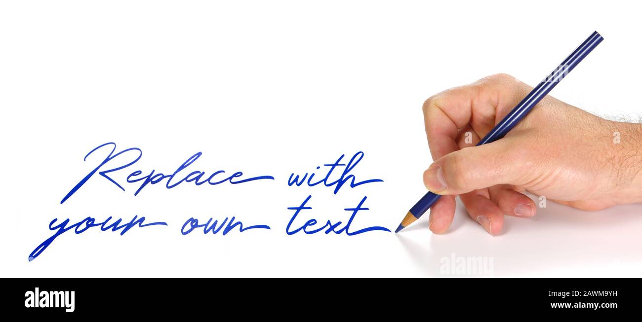 hand writing on a white sheet of paper with a red pencil, hand drawn for replace with your own text Stock Photo