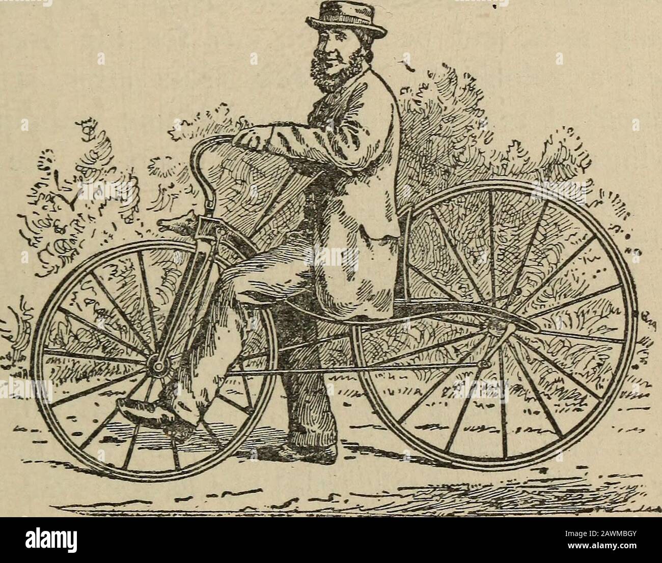 Wheels and wheeling; an indispensable handbook for cyclists, with over two hundred illustrations . Hobby-Horse—1821. the velocipede of 1866; but, early in 1892, investiga-tion revealed the fact that, about the year 1840, aningenious Scotchman had applied driving levers to amachine of the Draisine type. This man was Peter,Patrick, or (as most witnesses think) KirkpatrickMcMillan. He is remembered by a number of hisold acquaintances, who agree regarding both the factthat he applied a driving gear to his machine, and HISTORY OF THE BICYCLE. 43 consequently could travel much faster than those whou Stock Photo