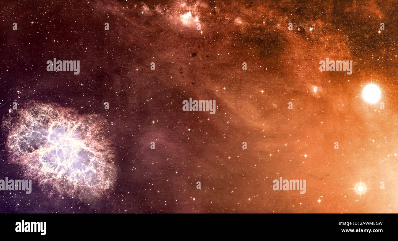 Space cosmic background of supernova nebula and stars field with copyspace Stock Photo