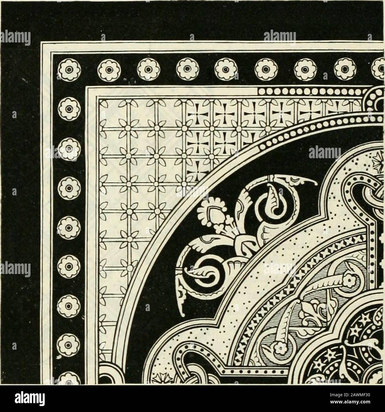 Principles of decorative design . Yig. 5-2. 78 ritlNCITLES OF DESIGN. must  not fictitiously represent relief, for no shadod ornament can be pleasant  -whenjilaced as the decoration of a flat architectural surface.