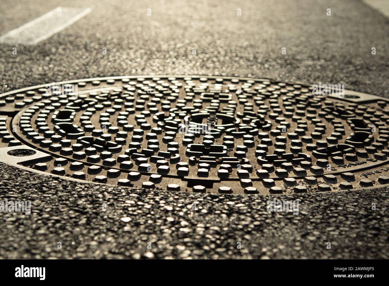closeup of a manhole cover Stock Photo