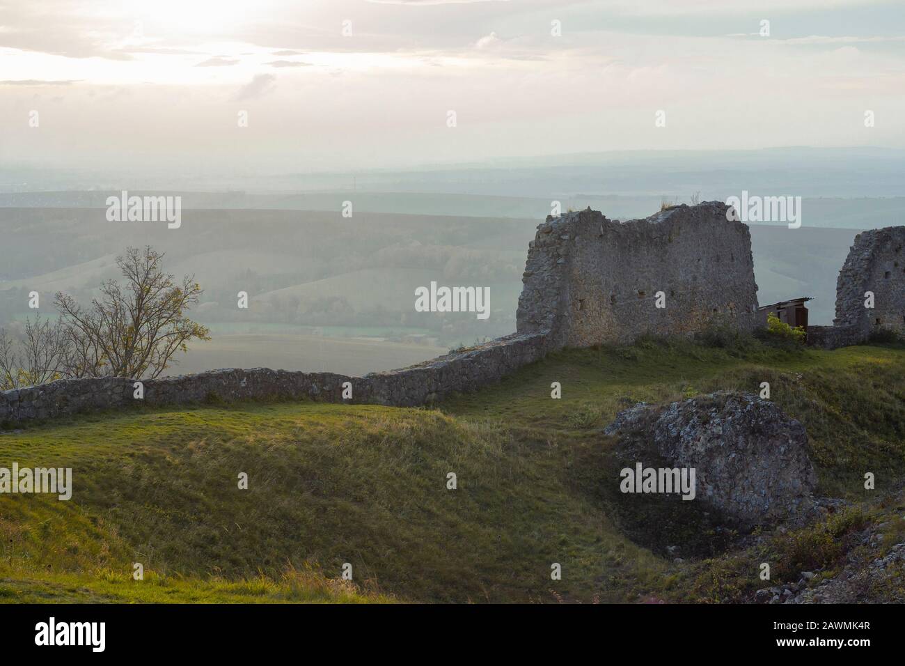 wall of medieval fortress ruins Stock Photo