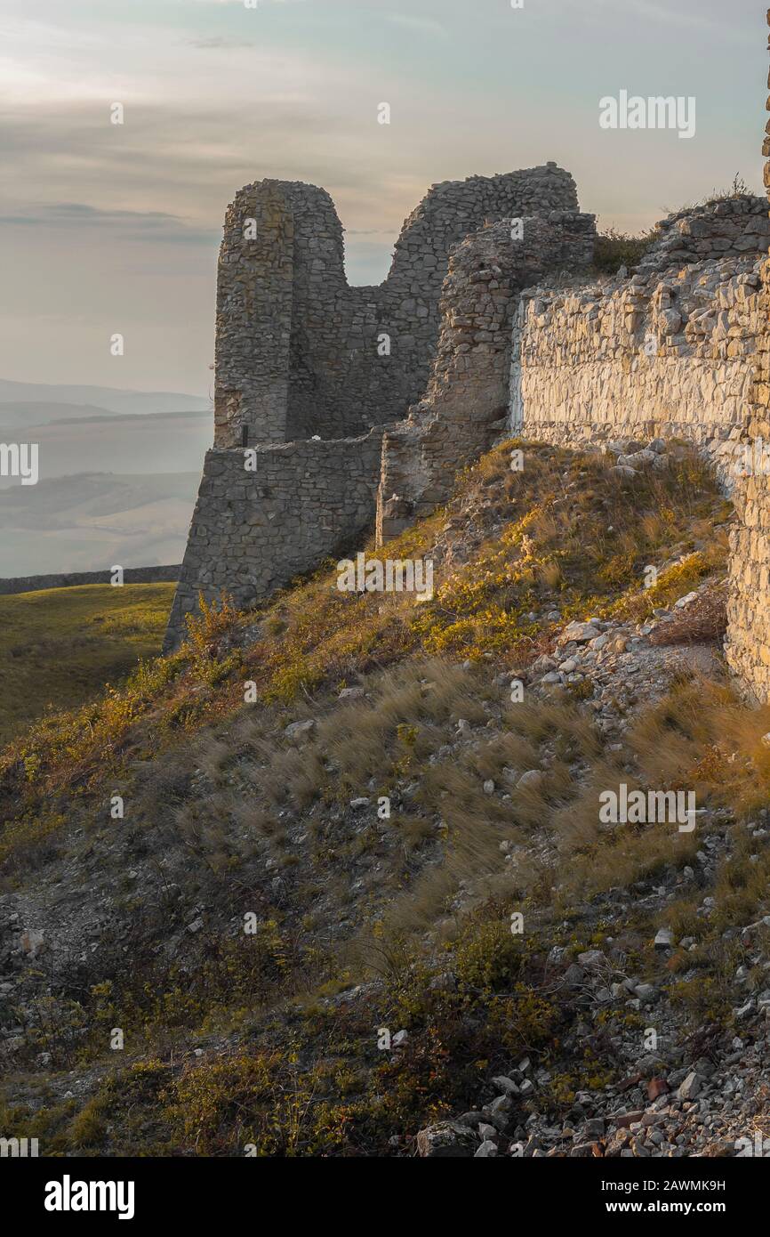 dramatic ruins of medieval castle Stock Photo