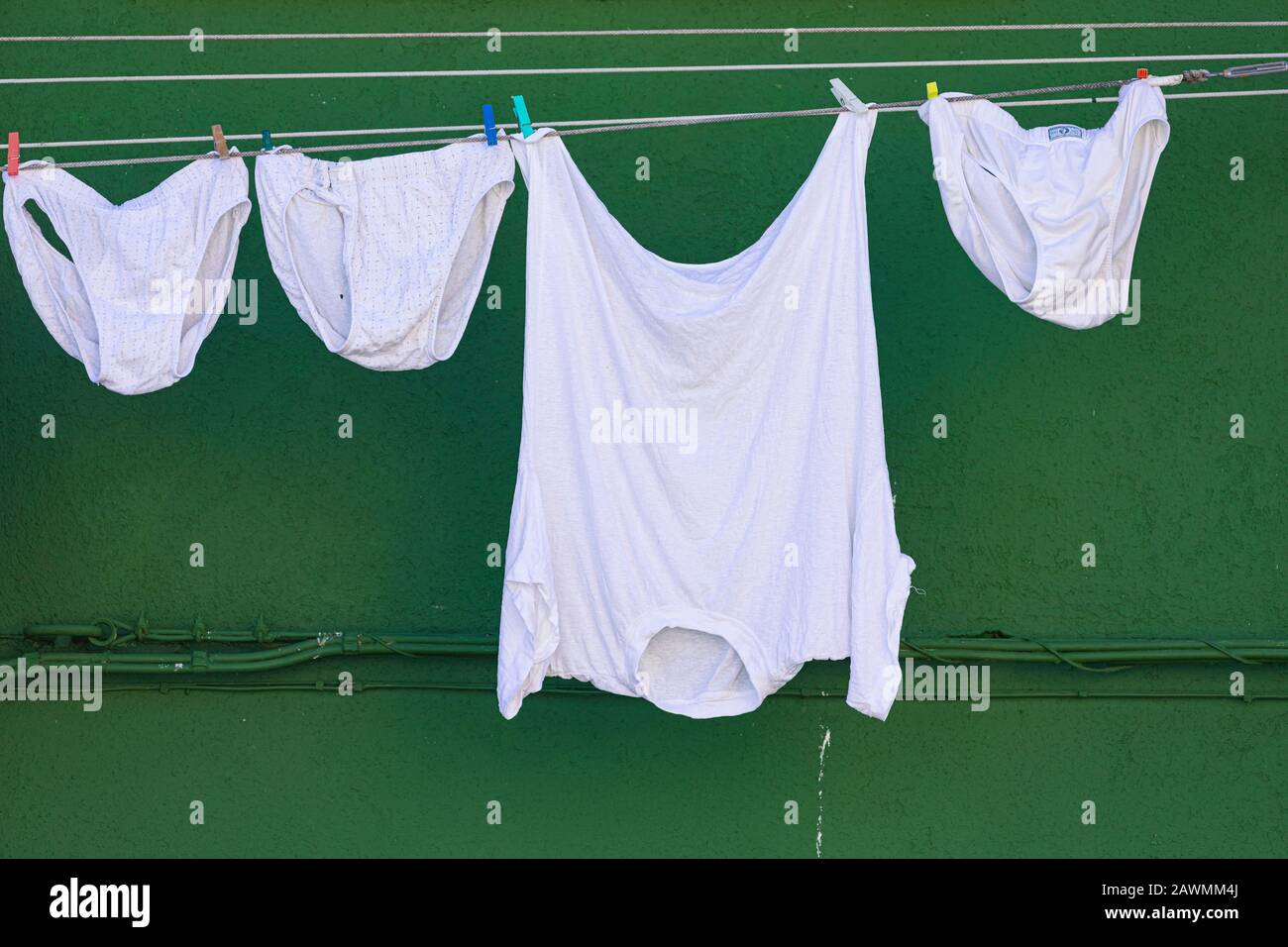 Washing hanging out to dry, Burano, Venice, Italy Stock Photo