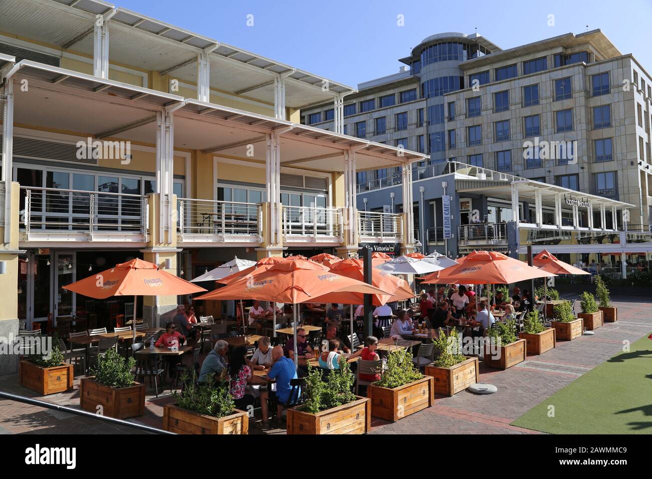 Via Vittoria, Fat Fish Cafe and Kapstadt Brauhaus, V&A Waterfront, Cape Town, Table Bay, Western Cape Province, South Africa, Africa Stock Photo