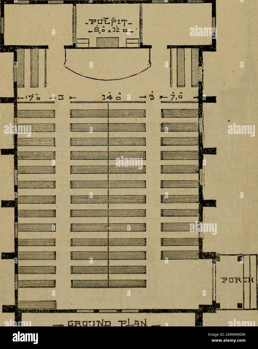 Annual reports of the boards to the General Assembly .   &Z1E ELEvX^IDTnL 16 OUE DESIGNS. carried up 40 feet from the grotmd. The sides have buttresses whichtermuiate under the eaves. The exterior is weather-boarded withfsiding, narrow and over-lapped. The story is 14 feet high at the eaves, 20 feet in the centre, and 30feet to the apex of the roof. The windows are of stained glass at 75 cents per square foot: thepews of pine with moulded ends. The platform is raised three rises above the audience-room floor.Floors of good quahty mill-worked boards. The walls are all wainscoted as high as the Stock Photo