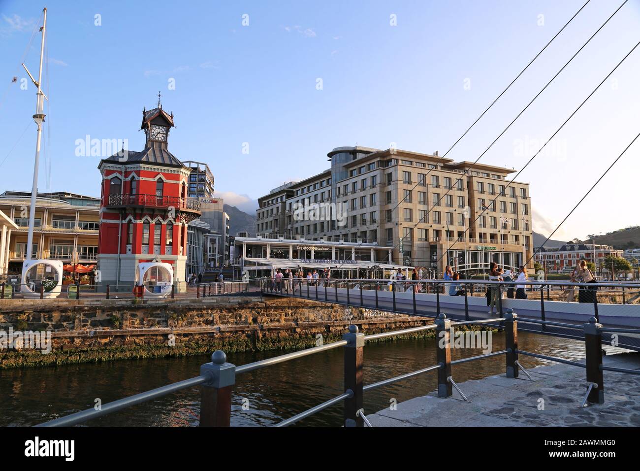 Clock Tower and Swing Bridge, V&A (Victoria and Alfred) Waterfront, Cape Town, Table Bay, Western Cape Province, South Africa, Africa Stock Photo