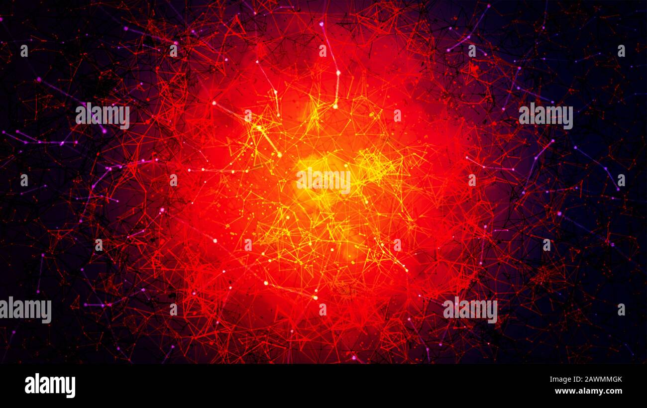 Explosion plexus abstract background. Futuristic particles and fractal elements backdrop for science  and technology design Stock Photo