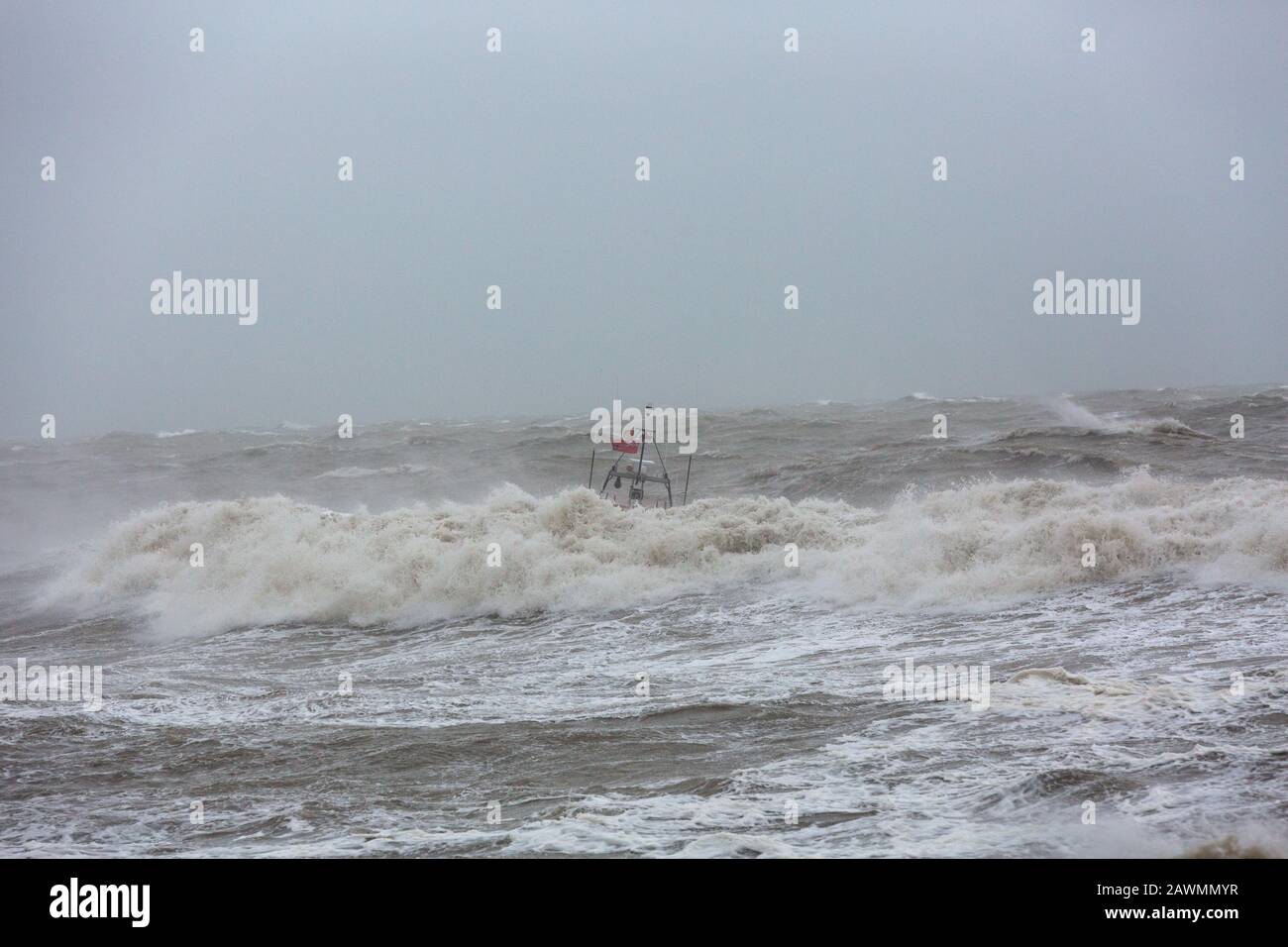 Hastings Lifeboat in Winter Storm Ciara Stock Photo
