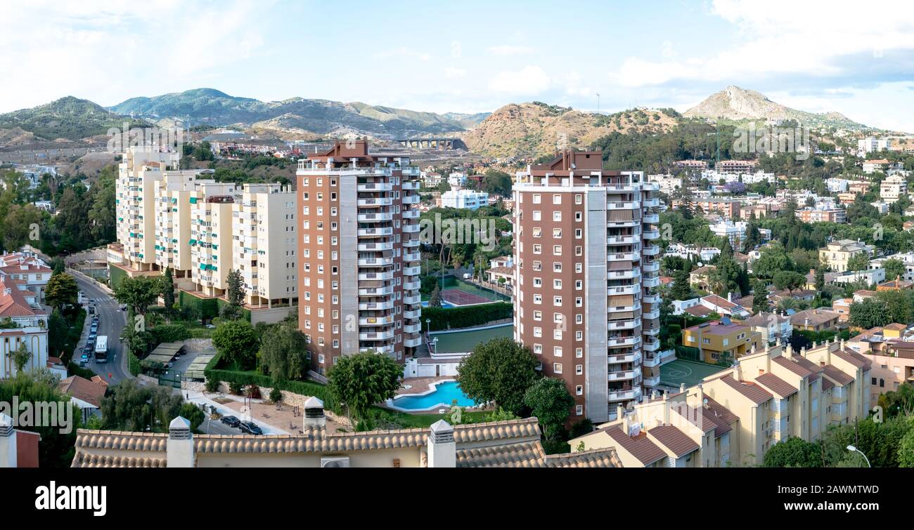 Malaga, Spain - June 02, 2018. Panoramic view of the Malaga city, Costa del Sol, Malaga Province, Andalucia, Spain Stock Photo
