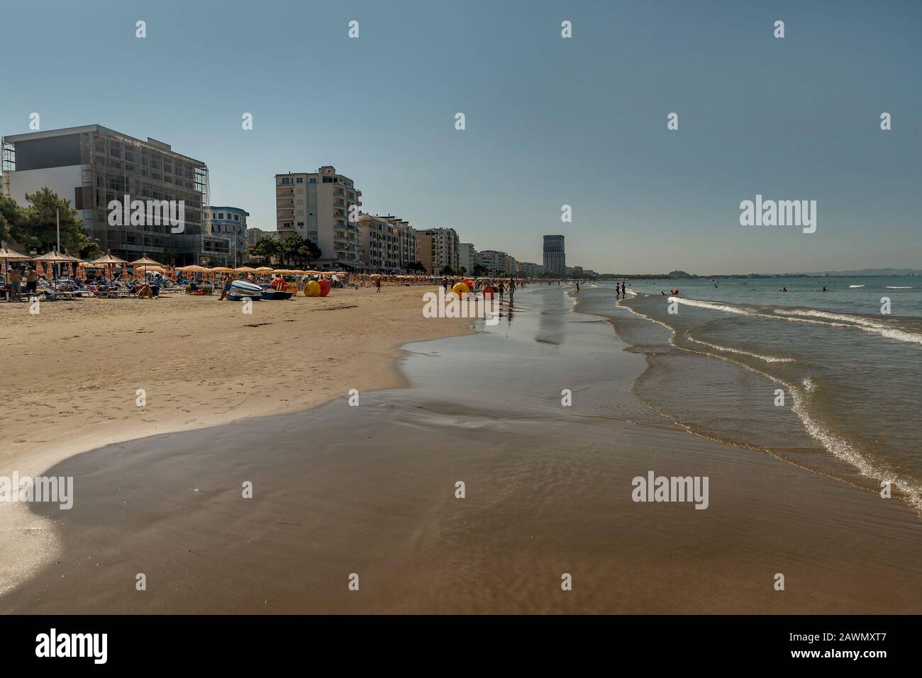 Sand beach in Durres, Albania Stock Photo