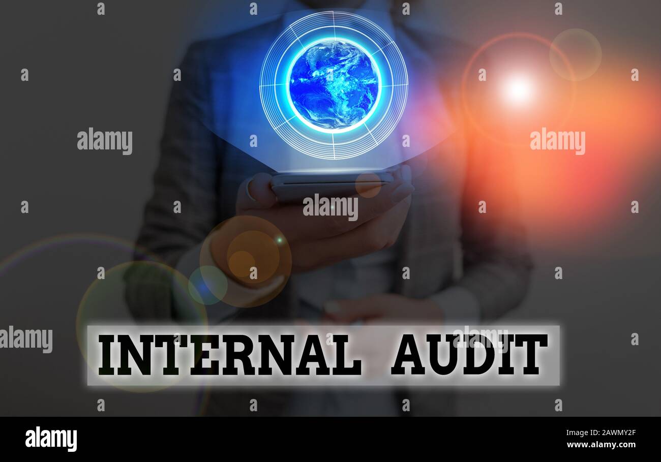 Conceptual hand writing showing Internal Audit. Concept meaning evaluating and improving the effectiveness of risk management Elements of this image f Stock Photo