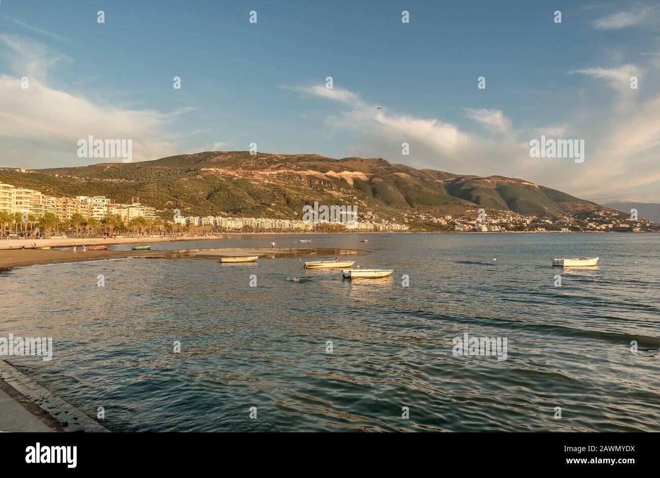 Beautifil summer beach on the coast of Vlore, Albania Stock Photo