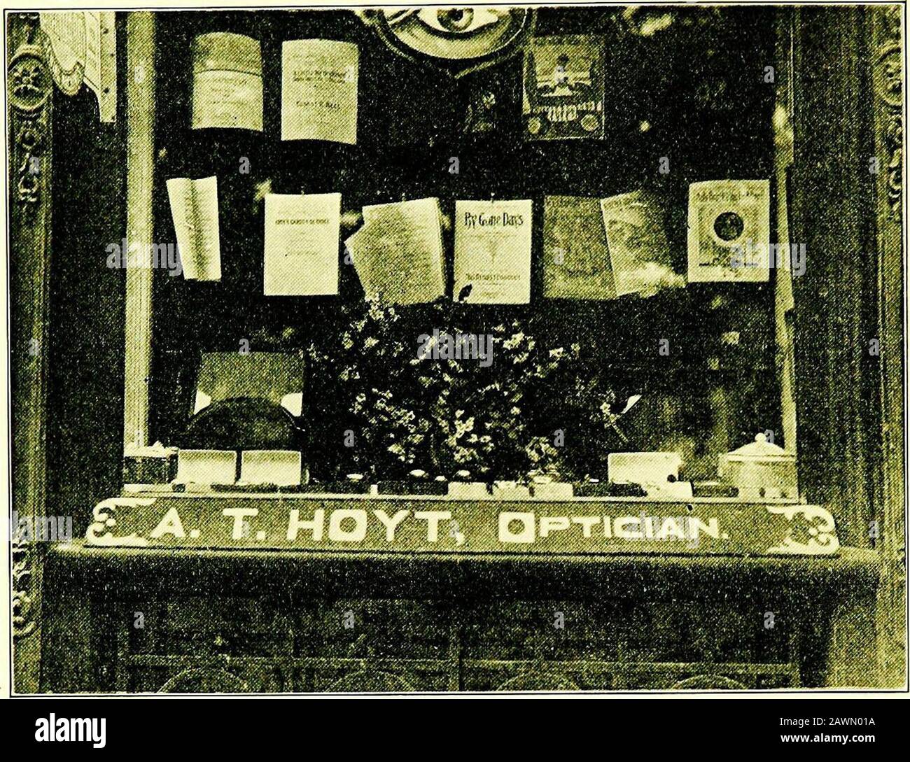 General impressions of the country merchant . ore s^ir^e -? - ?^^^^^^. A FINE SHOW WINDOW OF THE A. T. HOYT STORE, MORAVIA, N. Y. MORAVIA, a town of 1393 population, in Cayuga County, New York, has agood jewelry store, which does a thriving trade.Mr. A. T. Hoyt, the owner, who has been in business for 14 years, saysthat practically all their trade is with farmers. Advertised goods are thebest sellers—well sell anything for which there is a call. Farmers offer a good marketfor gold watches, and the South Bend Watch, which has been advertised in farm papers,is a good seller. Since I have had the Stock Photo