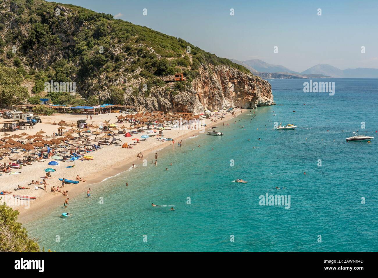 Beautiful Gjipe beach in Himare- region of Vlore, Albania Stock Photo