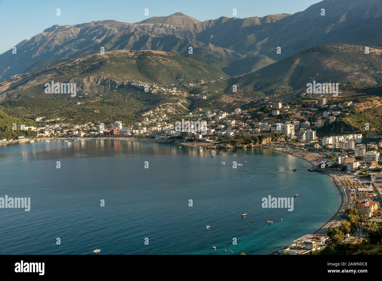Beautiful view of Himare town, Albania Stock Photo