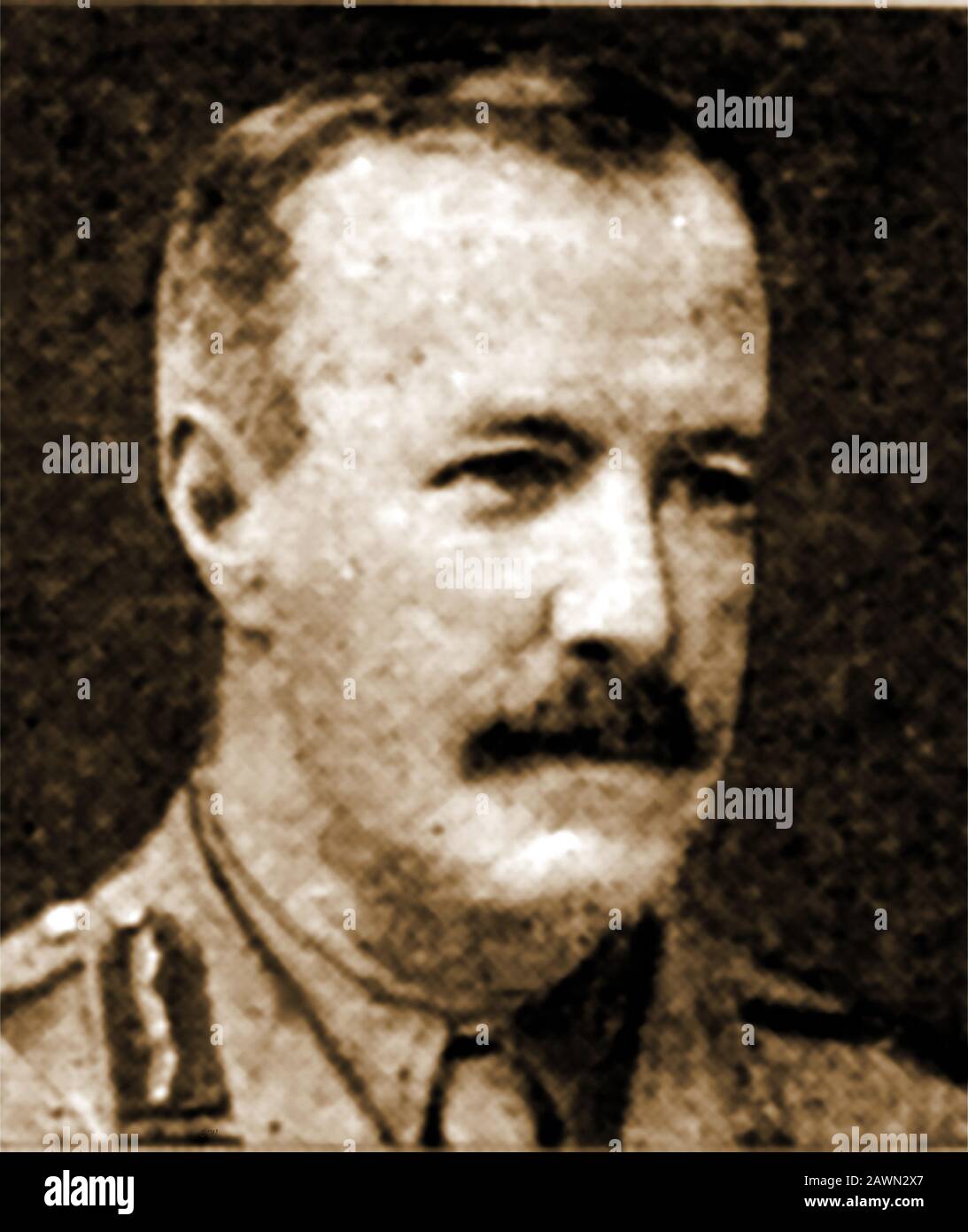 A portrait of  Scottish born WWI Brigadier General John Charteris CMG DSO (1877–1946) who served as  Chief of Intelligence  &  disinformation at the British Expeditionary Force General Head Quarters  (in charge of propaganda) and Unionist member of parliament for Dumfries, Scotland . His biggest hoax of WWI was that Germany rendered down the bodies of their own soldiers at a Kadaververwertungsanstalt, factory. Stock Photo