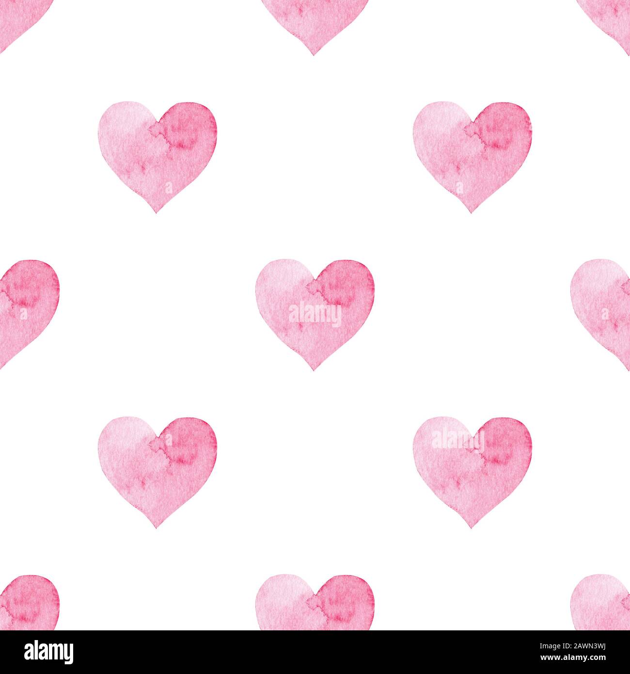 Seamless pattern with pink watercolor heart on white background. Hand ...