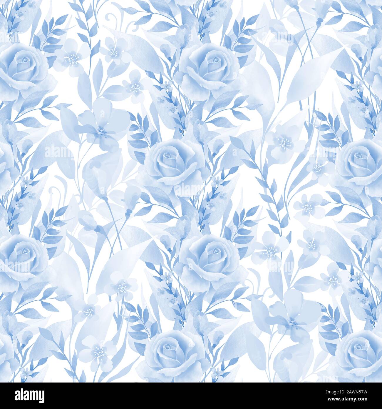 Seamless floral pattern with roses, monochrome watercolor Stock Photo