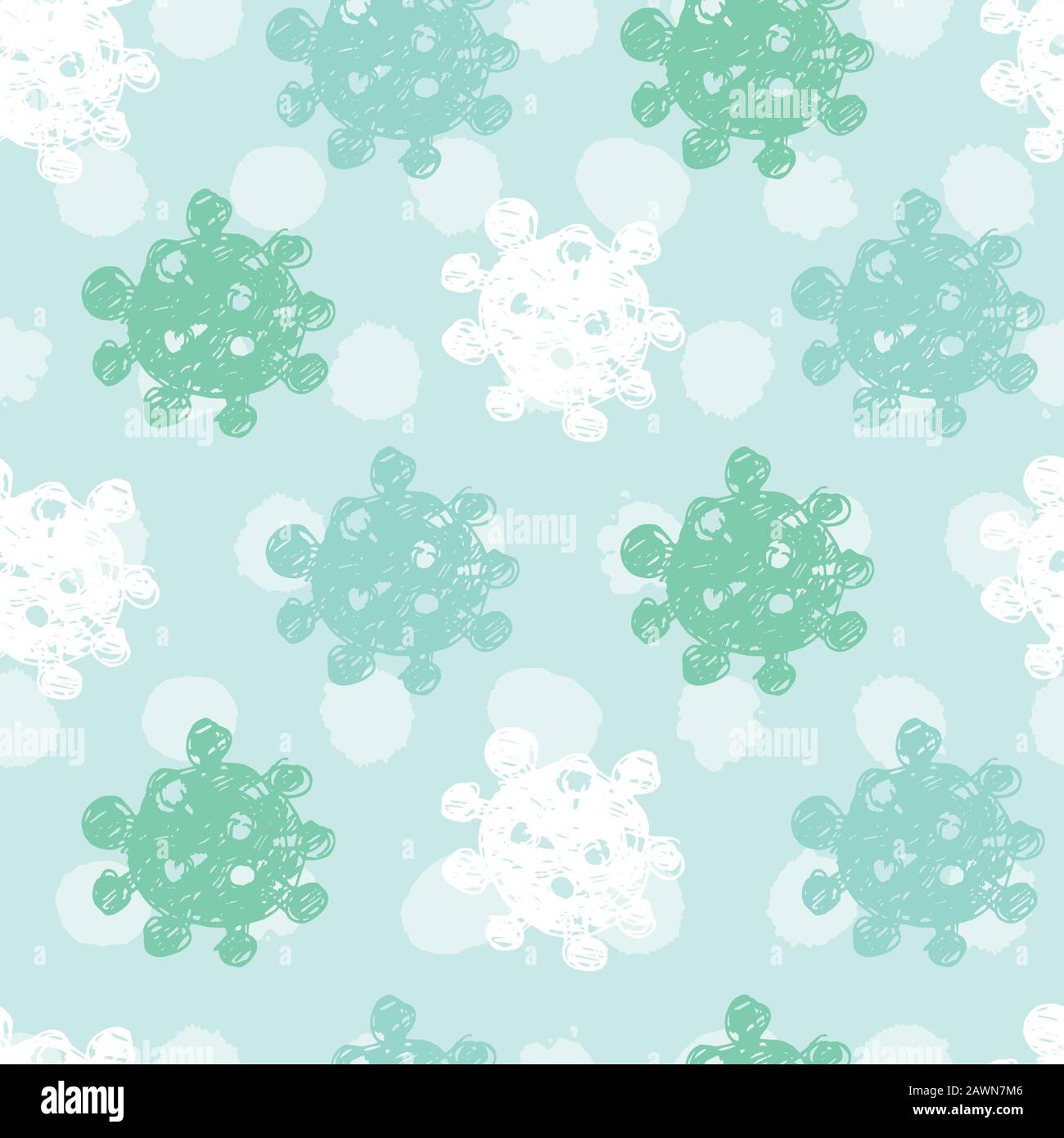 Vector aqua blue monochrome hand drawn corona virus germs seamless ...
