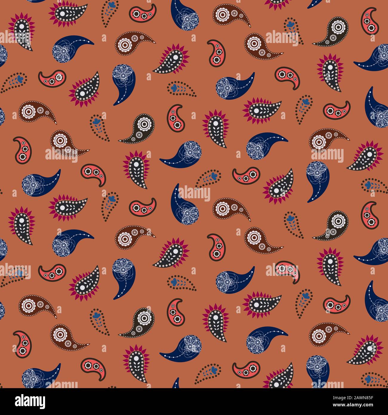 Vector paisley seamless pattern element. Floral classic texture for fabric. Stock Vector