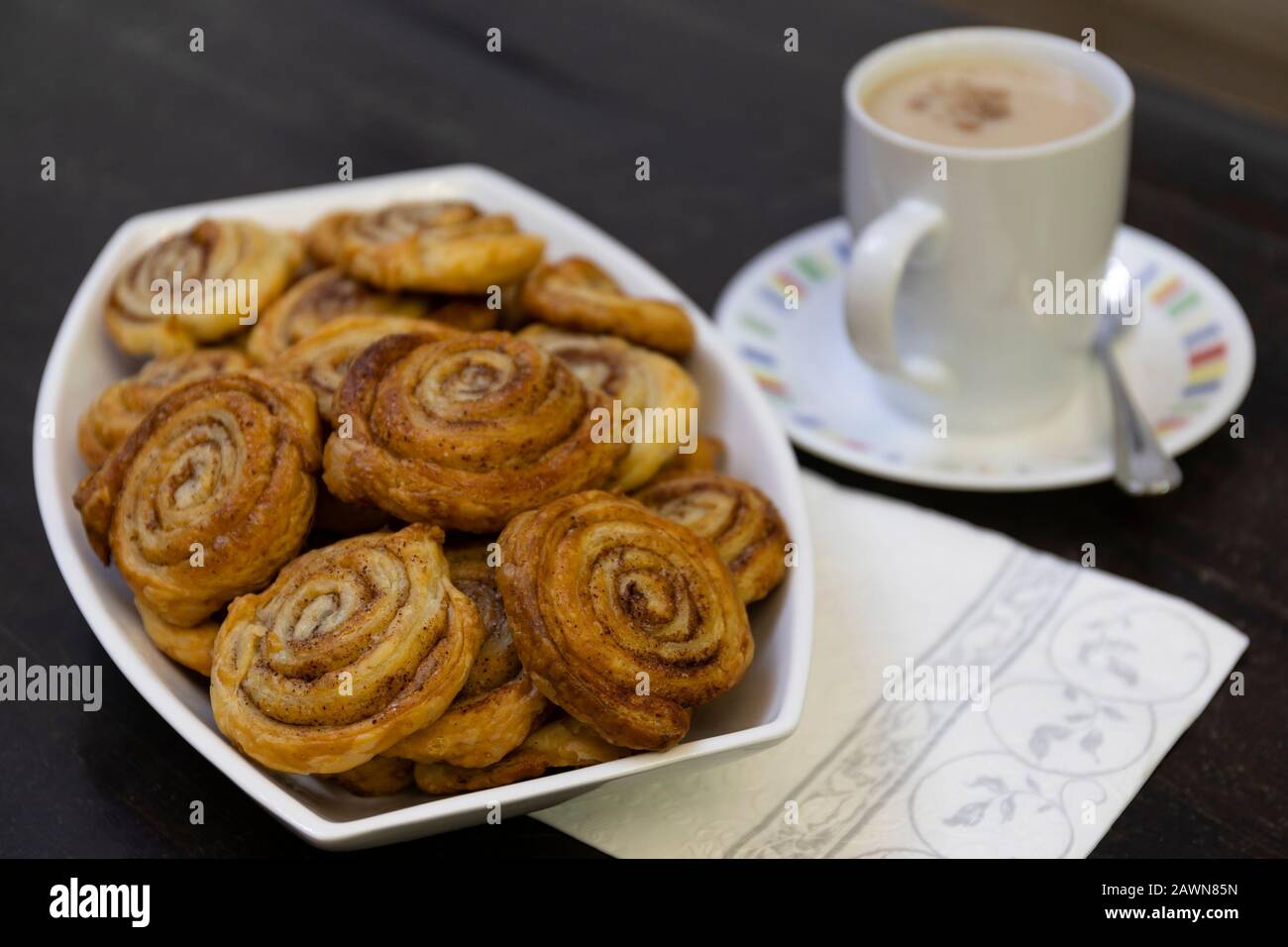 home made cinnamon danish cookies with a cup of coffee Stock Photo Alamy