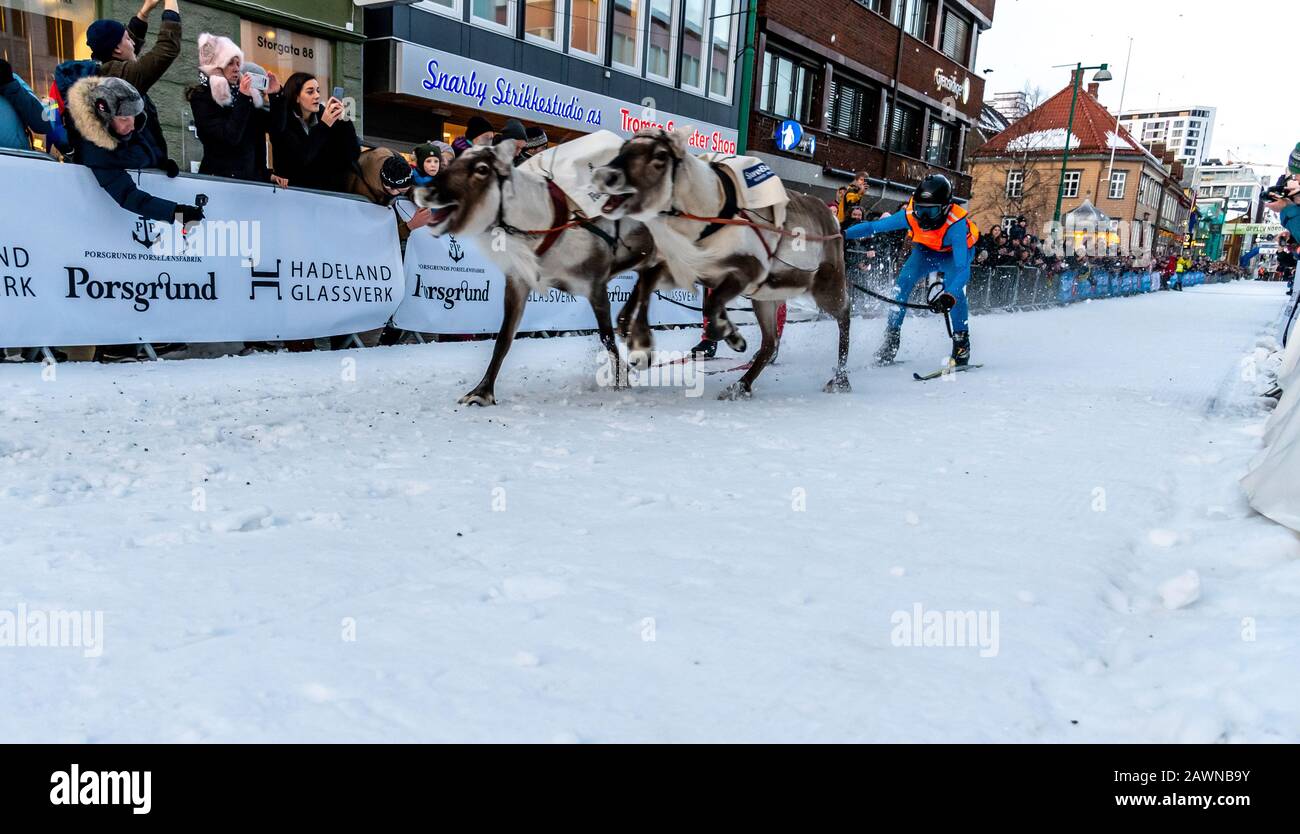 NORWAY, TROMSØ - STORGATA - FEBRUAR 09, 2020: Sami week with Norwegian Championship in reindeer racing Stock Photo
