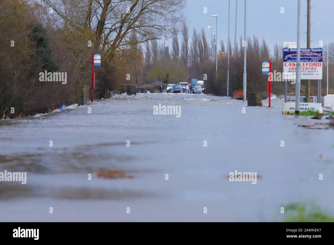 Barnsdale Road in Castleford, became flooded after Storm Ciara brought