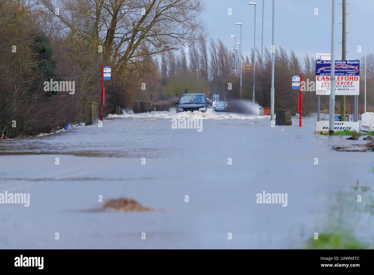 Barnsdale Road in Castleford, became flooded after Storm Ciara brought