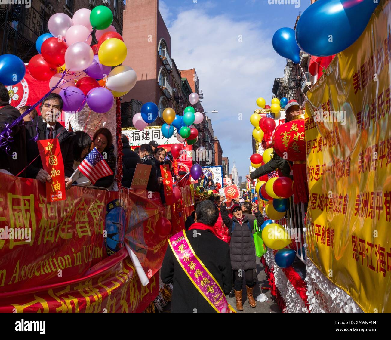 New York, USA. 9th Feb, 2020. People participate in the colorful Chinese New Year parade in Chinatown. Credit: Enrique Shore/Alamy Live News Stock Photo