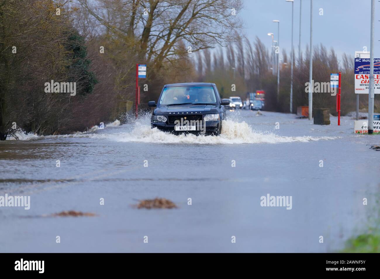 Barnsdale Road in Castleford, became flooded after Storm Ciara brought