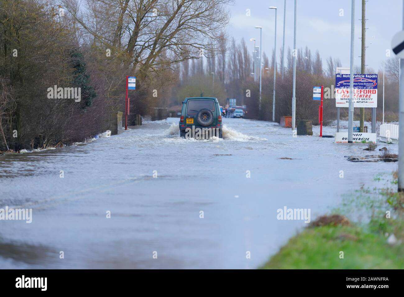 Barnsdale Road in Castleford, became flooded after Storm Ciara brought