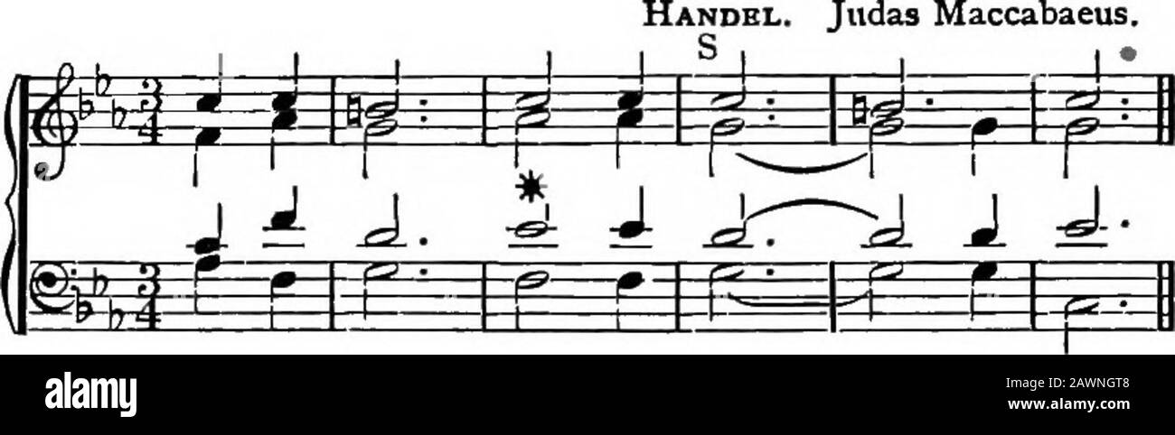 Harmony, its theory and practice . 192 Harmony. [Chap. XIV. Judas Maccabaeus.. Ex. 364. As the note which was the thirteenth is now a seventh, it is nolonger always advisable to keep it at the top of the chord; inEx. 364 it is in the tenor. 441. The chord in this form can also be resolved on thesecond inversion of the tonic chord, when the seventh will re-main as the third of the chord. (Compare Exs. 354, 361.) Mbndslssohn. St. Paul. ^ ^^ 4- Ez, 365. ^ * J. m==rr? T 442. The three upper notes (ninth, eleventh, and thir-teenth,) of a chord of the thirteenth give the chord of thesubmediant. As Stock Photo