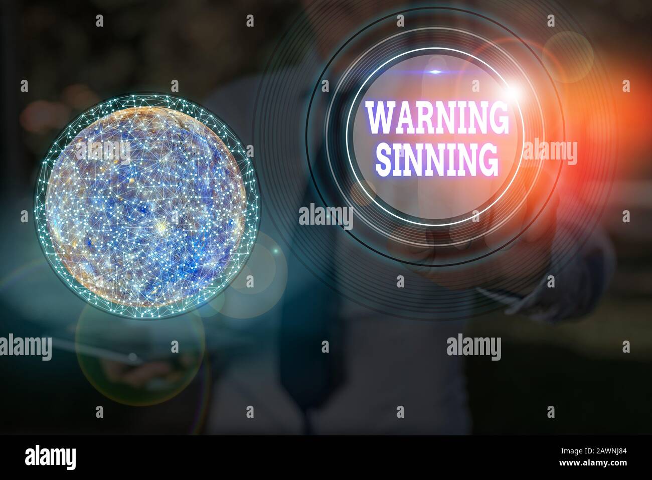 Text sign showing Warning Sinning. Business photo text stop the action which is believed to break the laws Elements of this image furnished by NASA Stock Photo